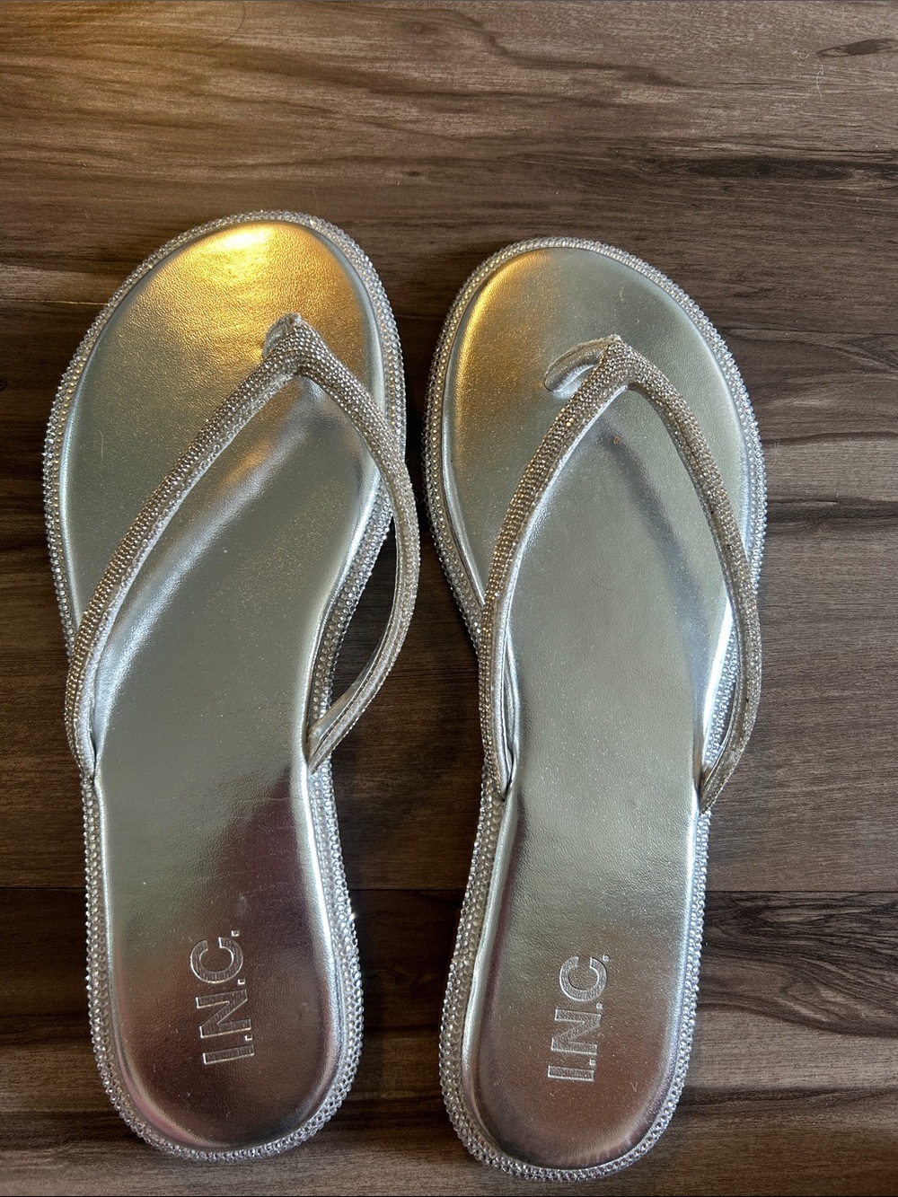 INC International Concepts Silver Beaded Thong Sandals - Women's